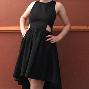 Black Satin High-low side cutout cocktail dress